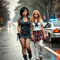 A photographic image depicting two sexy, hot, beautiful, curvy, thick, tattooed 18 year old girls