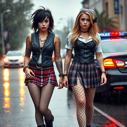 A photographic image depicting two sexy, hot, beautiful, curvy, thick, tattooed 18 year old girls