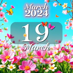 A beautifully detailed calendar page for March 2024, featuring the date 19 prominently displayed