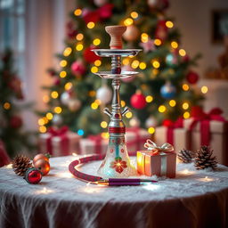 A beautifully decorated hookah surrounded by festive Christmas elements