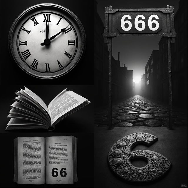 A visually striking black and white image illustrating the concept of 'Places or Things Where the Number 666 or 6 Appear'