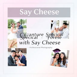 An elegant and eye-catching advertisement for an Instagram business profile titled 'Say Cheese', showcasing photography