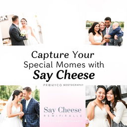 An elegant and eye-catching advertisement for an Instagram business profile titled 'Say Cheese', showcasing photography