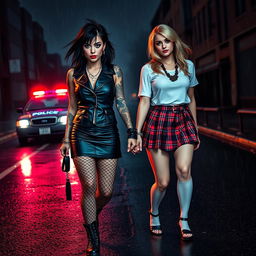 A vibrant and striking image featuring two sexy, hot, beautiful, curvy, thick, tattooed 18-year-old girls