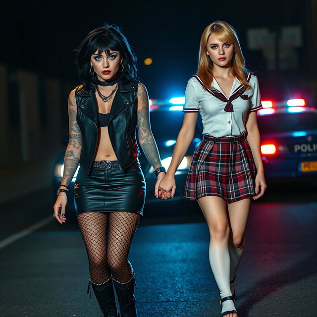 An enticing scene featuring two sexy, hot, beautiful, curvy, thick, tattooed 18-year-old girls