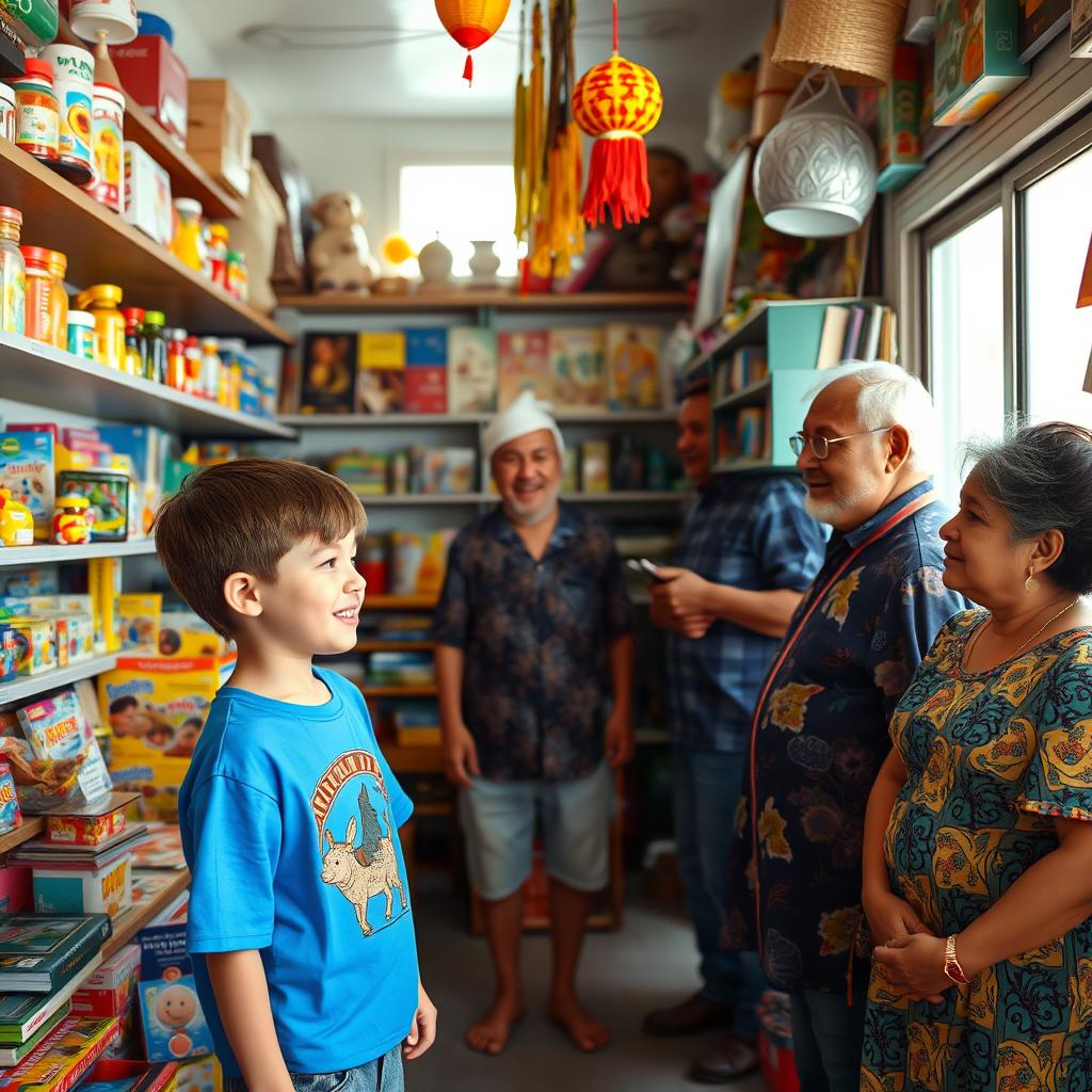 A bustling small shop filled with various colorful items and goods