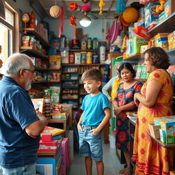 A bustling small shop filled with various colorful items and goods