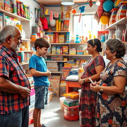 A bustling small shop filled with various colorful items and goods