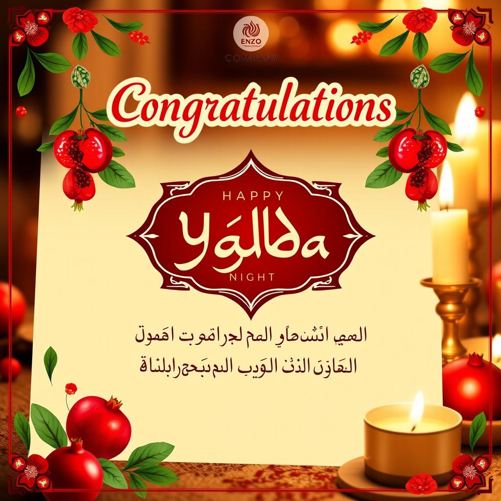 A beautifully designed congratulatory card from Enzo Company celebrating Yalda Night