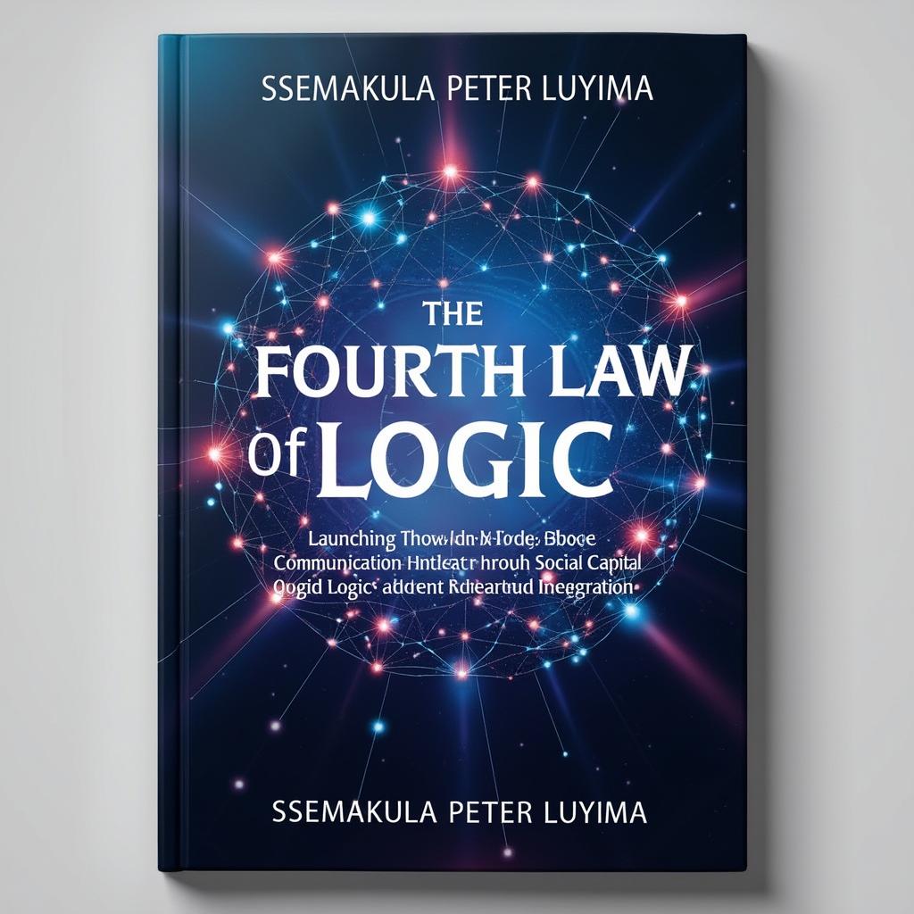 A visually stunning book cover for 'The Fourth Law of Logic: Launching Thought-Based Communication Systems through Social Capital Logic and Quantum Integration' by Ssemakula Peter Luyima