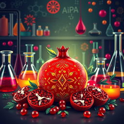 A vibrant Yalda Night scene featuring a beautifully arranged pomegranate, symbolizing abundance and fertility