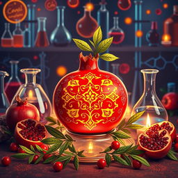 A vibrant Yalda Night scene featuring a beautifully arranged pomegranate, symbolizing abundance and fertility