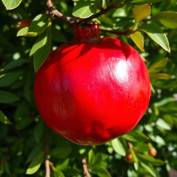 A close-up of a vibrant, ripe pomegranate from Shahreza, showcasing its bright red skin, detailed textures, and juicy seeds