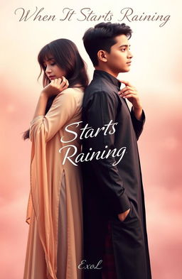 A boy and a girl standing back to back, facing opposite sides in a vibrant yet soft-toned scene