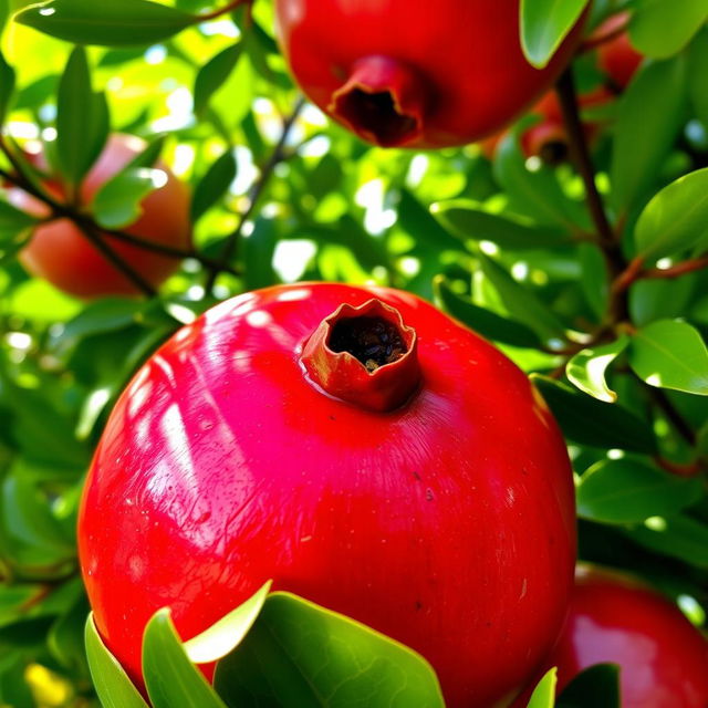 A vibrant and detailed image of a pomegranate from Shahreza (Shahreza is a city in Iran), showcasing its rich red color and glossy texture