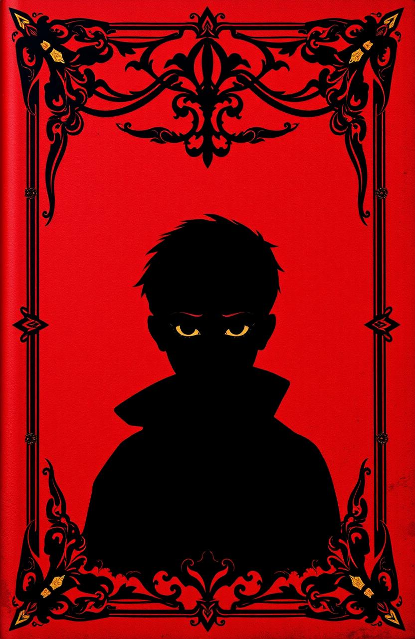 A medieval style illustration featuring a red background with black details