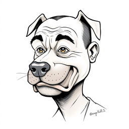 A humorous caricature that combines the face of Erdogan with that of a pit bull dog, portrayed in a playful, exaggerated manner
