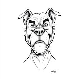 A humorous caricature that combines the face of Erdogan with that of a pit bull dog, portrayed in a playful, exaggerated manner