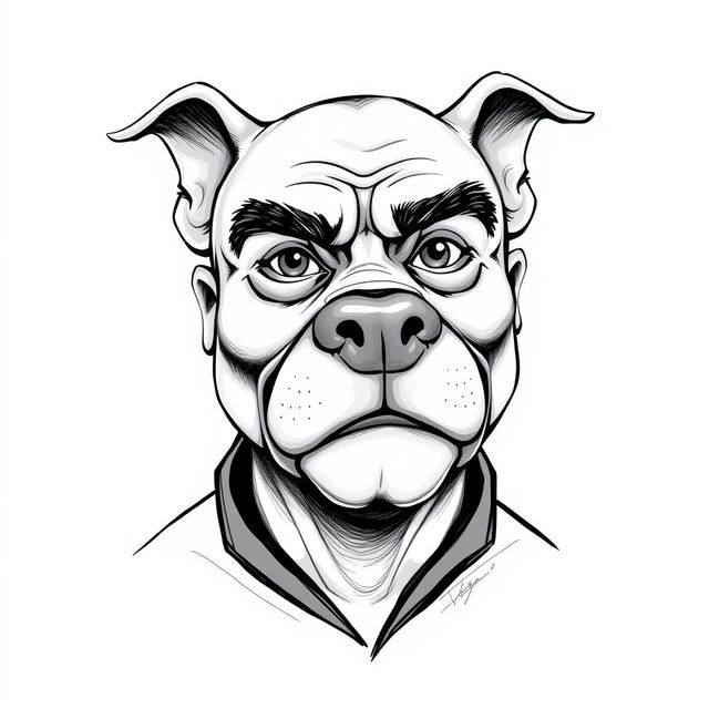 A humorous caricature that combines the face of Erdogan with that of a pit bull dog, portrayed in a playful, exaggerated manner