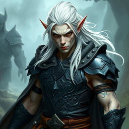 An elf character representing the battle warlock class, depicted in a serious battle stance