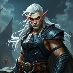 An elf character representing the battle warlock class, depicted in a serious battle stance