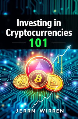 A beautifully designed eBook cover about cryptocurrency investments, featuring a digital background with vibrant, futuristic elements