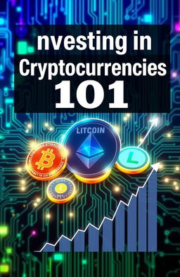 A beautifully designed eBook cover about cryptocurrency investments, featuring a digital background with vibrant, futuristic elements