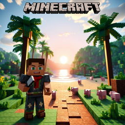 A Minecraft scene inspired by the provided image, featuring a vibrant and immersive blocky landscape