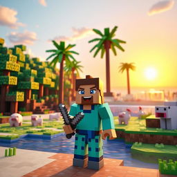 A Minecraft scene inspired by the provided image, featuring a vibrant and immersive blocky landscape