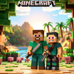 A Minecraft scene inspired by the provided image, featuring a vibrant and immersive blocky landscape