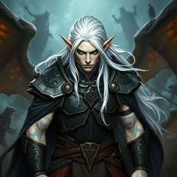 An elf character representing the battle warlock class, captured in a serious battle stance