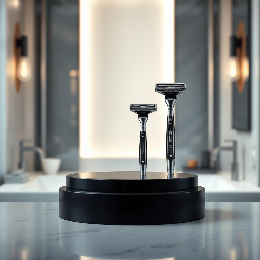 A sophisticated and modern background featuring a sleek podium that can be used for displaying products such as Gillette men's razors