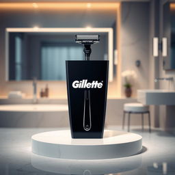 A sophisticated and modern background featuring a sleek podium that can be used for displaying products such as Gillette men's razors
