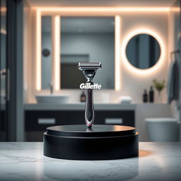 A sophisticated and modern background featuring a sleek podium that can be used for displaying products such as Gillette men's razors