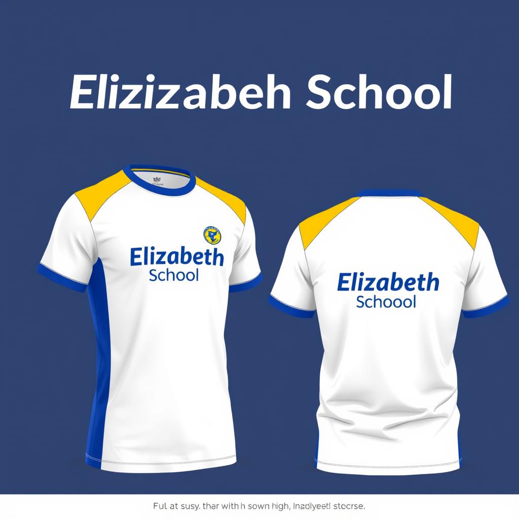 A school uniform t-shirt design for 'Elizabeth School', featuring a stylish and modern cut