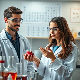 A chemistry laboratory scene featuring a male and female chemical engineering student