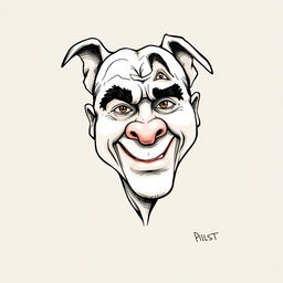 A whimsical caricature of Erdogan's face transformed into that of a pit bull dog, capturing his distinctive features in a humorous, exaggerated manner