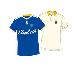 A stylish uniform t-shirt design for a school named Elizabeth, featuring a combination of white, blue, and yellow colors