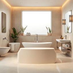 A beautifully designed interior bathroom scene featuring a sleek podium as the focal point