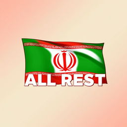 A stylized illustration of the Iran flag, prominently displayed in vibrant colors of green, white, and red, with intricate details representing the national emblem in the center