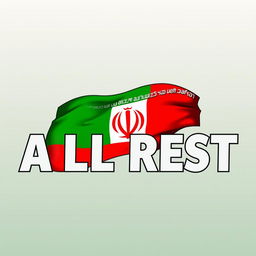 A stylized illustration of the Iran flag, prominently displayed in vibrant colors of green, white, and red, with intricate details representing the national emblem in the center