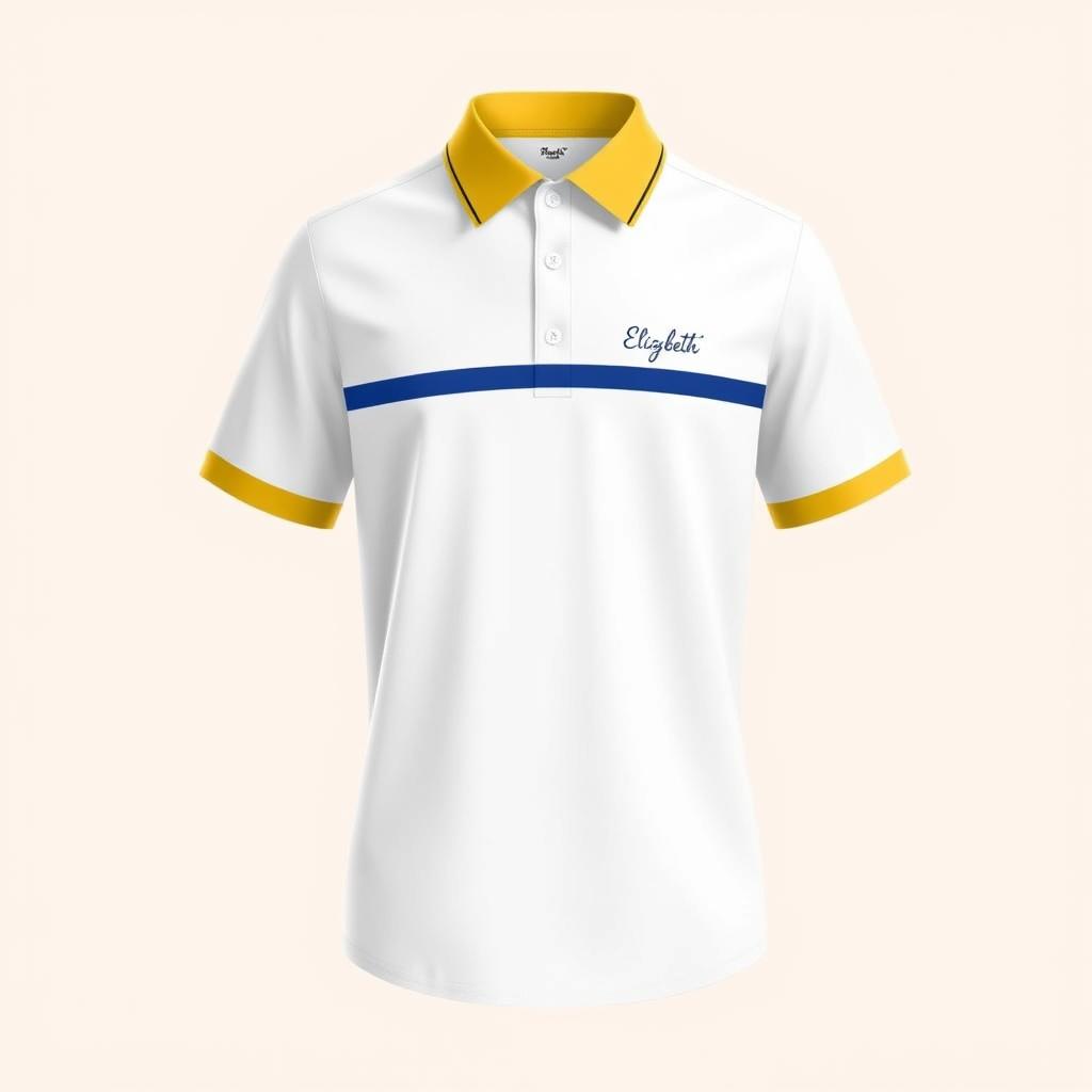 A minimalist and beautiful uniform design for a school named Elizabeth, featuring a color palette of white, blue, and yellow