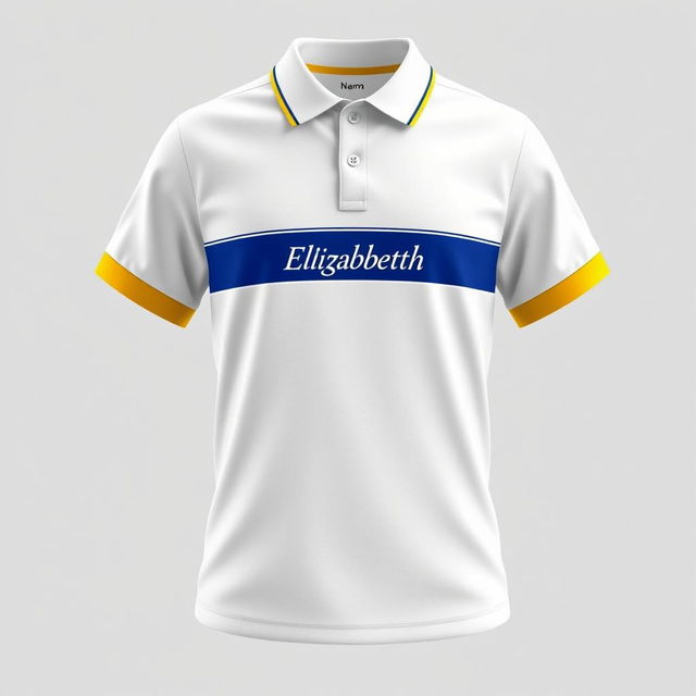 A minimalist and beautiful uniform design for a school named Elizabeth, featuring a color palette of white, blue, and yellow