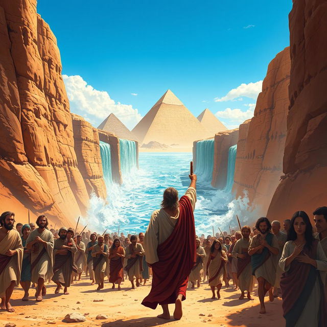 A dramatic illustration of the Exodus of the Israelites as they escape from Egypt