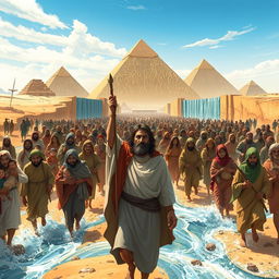 A dramatic illustration of the Exodus of the Israelites as they escape from Egypt