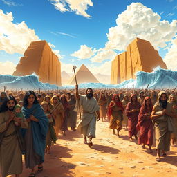 A dramatic illustration of the Exodus of the Israelites as they escape from Egypt