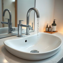 A close-up view of a modern bathroom sink, showcasing a sleek, minimalistic design