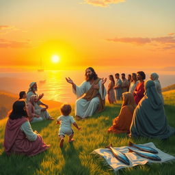 A beautiful and serene representation of the life of Jesus, showcasing key moments from his biblical story