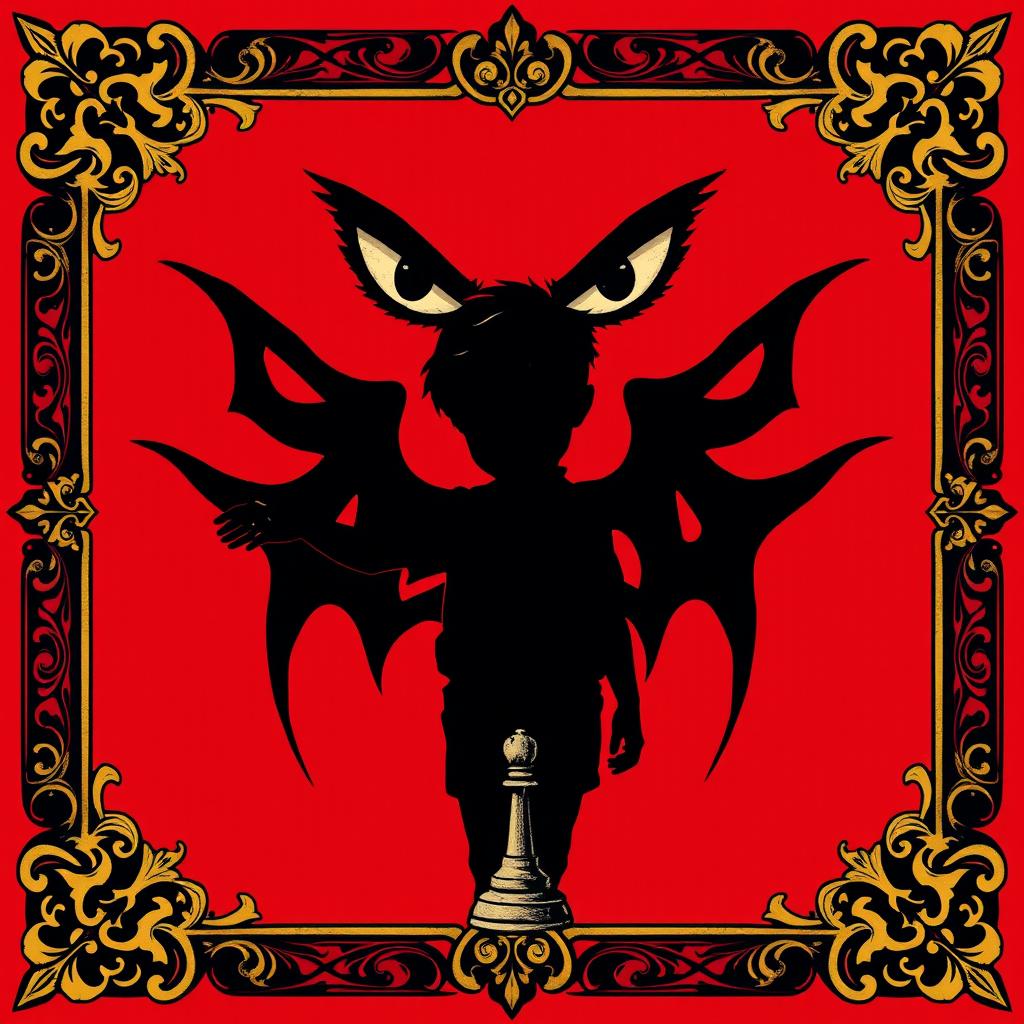A striking illustration featuring a medieval style border adorned with golden accents