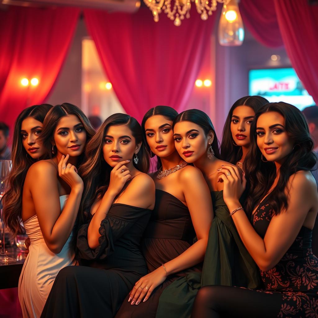 A group of elegantly posed Arab women in an artistic and tasteful manner, celebrating beauty and femininity